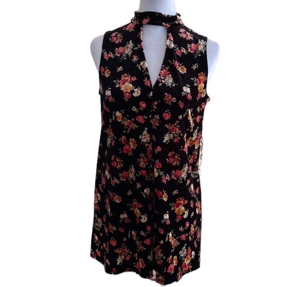 Soprano Top Mini Dress Black Floral Pink Velvet Cut Out Neck size M - Picture 2 of 6